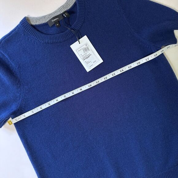 NWT Theory Cashmere Sapphire Blue Short Sleeve Tee Style Sweater Size M - Picture 11 of 11